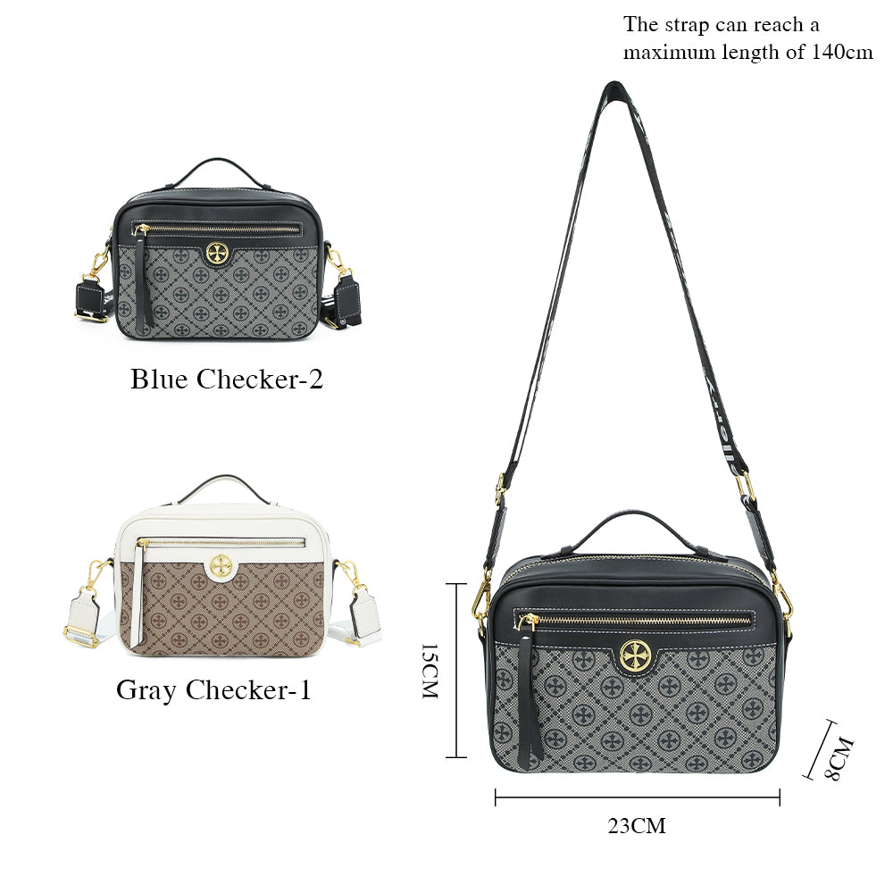 BAELLERRY N8919 Plaid Pattern Women Square Tote Shoulder Bag PU Leather Crossbody Bag