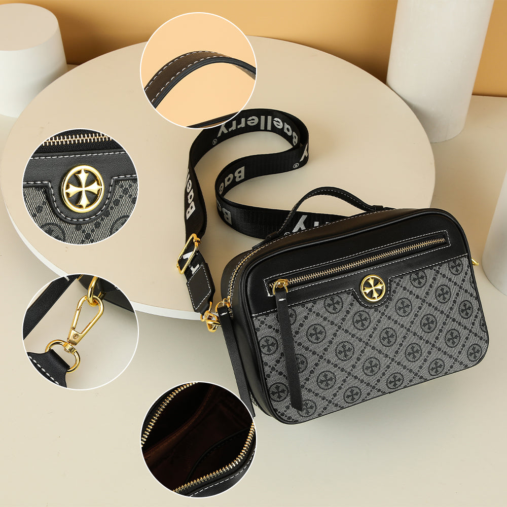 BAELLERRY N8919 Plaid Pattern Women Square Tote Shoulder Bag PU Leather Crossbody Bag