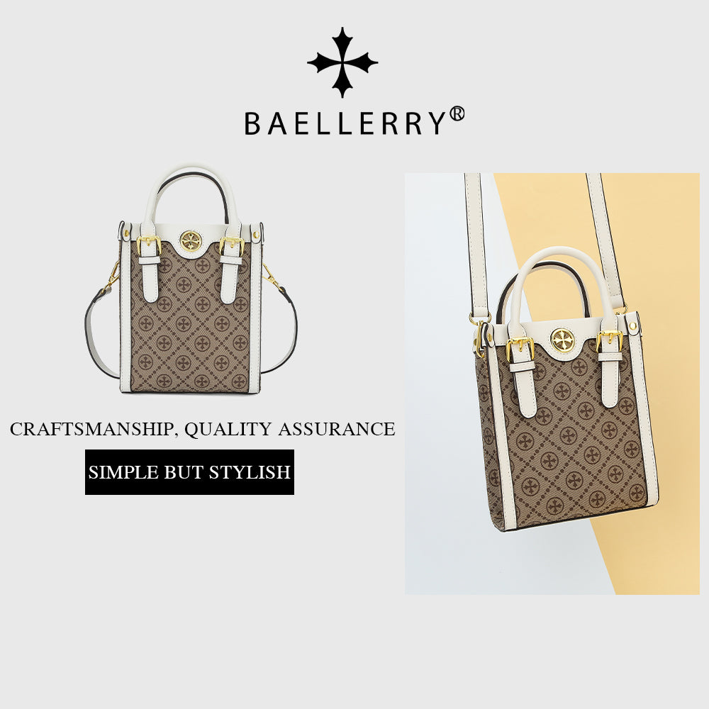BAELLERRY Classic Plaid Pattern Women Mini Tote Bag PU Leather Shoulder Bag