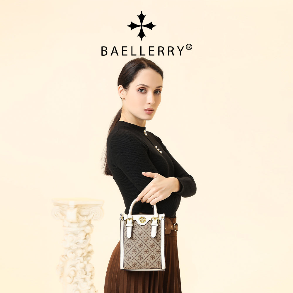 BAELLERRY Classic Plaid Pattern Women Mini Tote Bag PU Leather Shoulder Bag