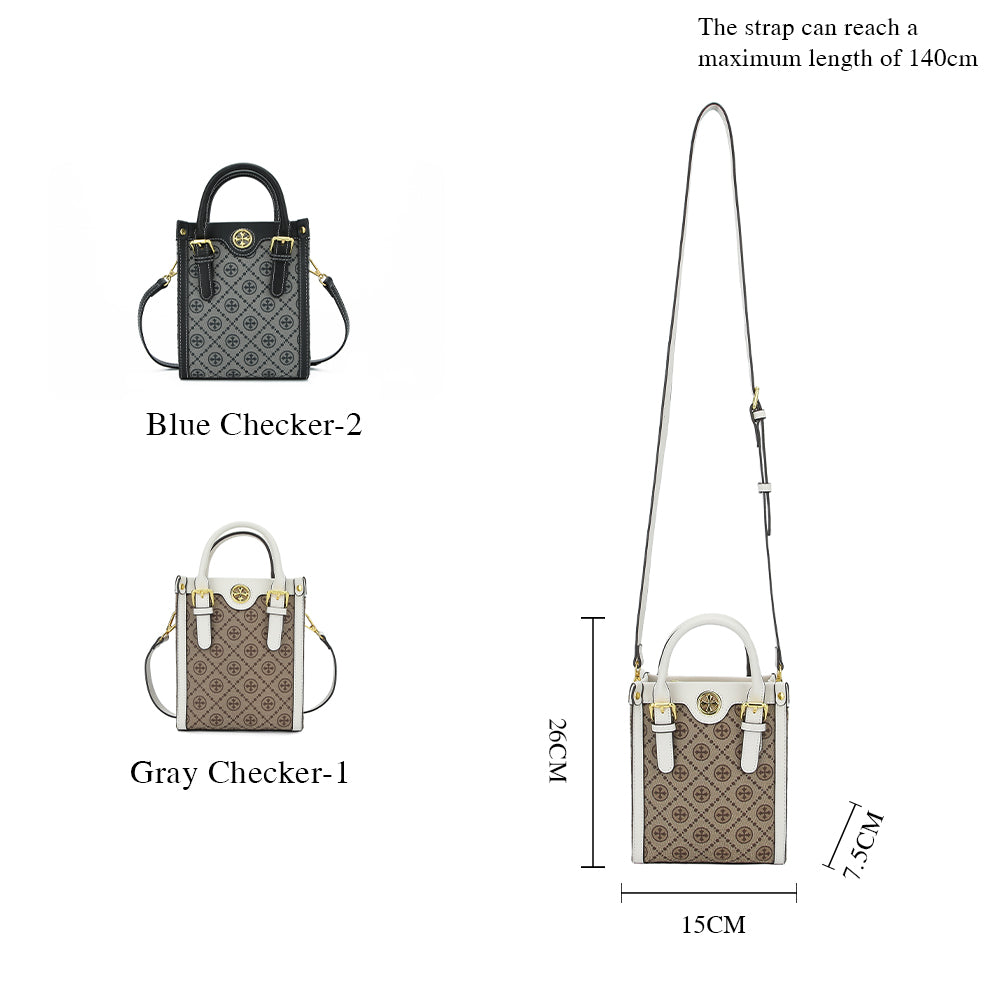 BAELLERRY Classic Plaid Pattern Women Mini Tote Bag PU Leather Shoulder Bag