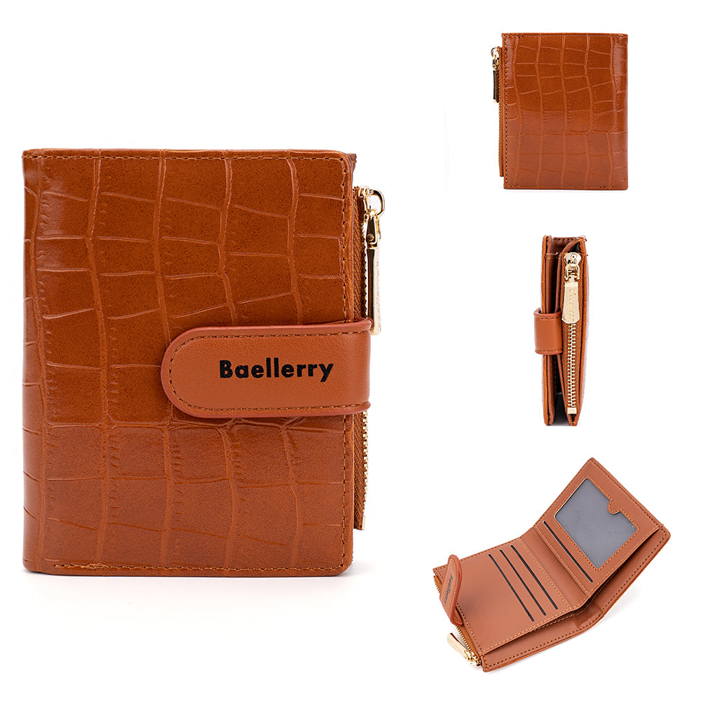 BAELLERRY N8327 Fashion Stone Texture PU Leather Women Bi-fold Short Wallet
