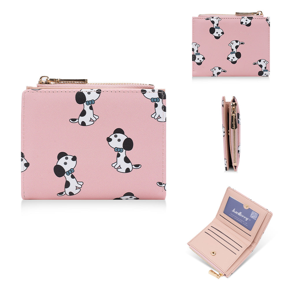 BAELLERRY N8328 Cartoon Dog Pattern Women PU Leather Zipper Pocket Short Wallet