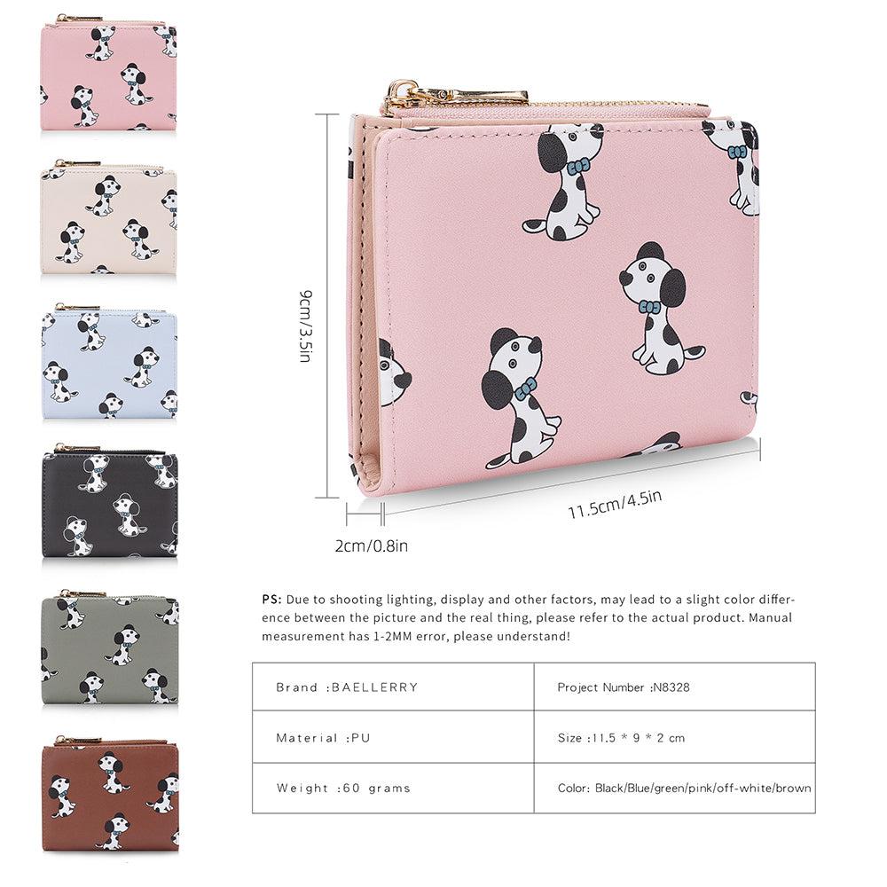 BAELLERRY N8328 Cartoon Dog Pattern Women PU Leather Zipper Pocket Short Wallet