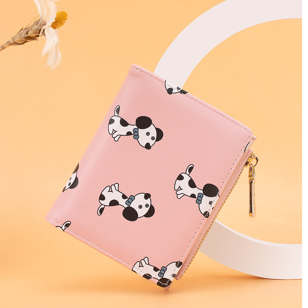 BAELLERRY N8328 Cartoon Dog Pattern Women PU Leather Zipper Pocket Short Wallet