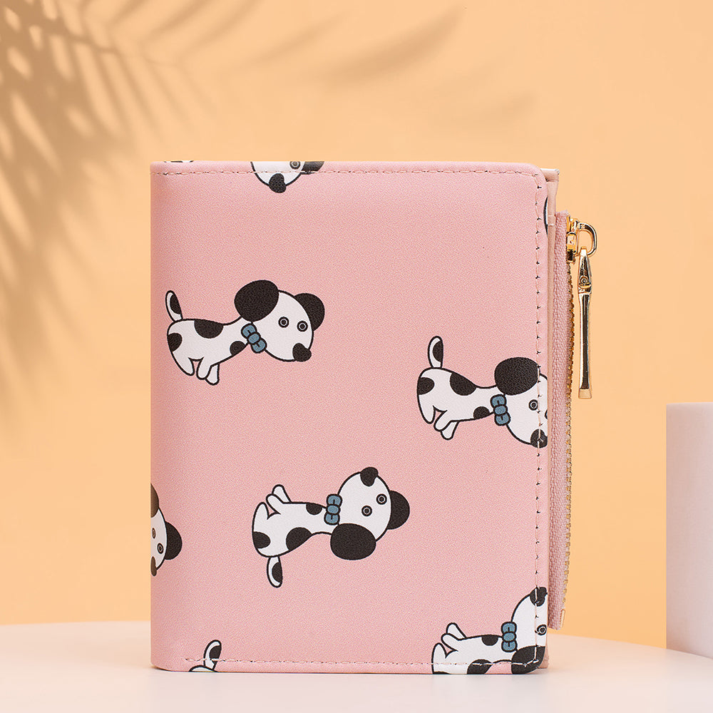BAELLERRY N8328 Cartoon Dog Pattern Women PU Leather Zipper Pocket Short Wallet