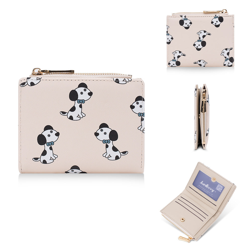 BAELLERRY N8328 Cartoon Dog Pattern Women PU Leather Zipper Pocket Short Wallet