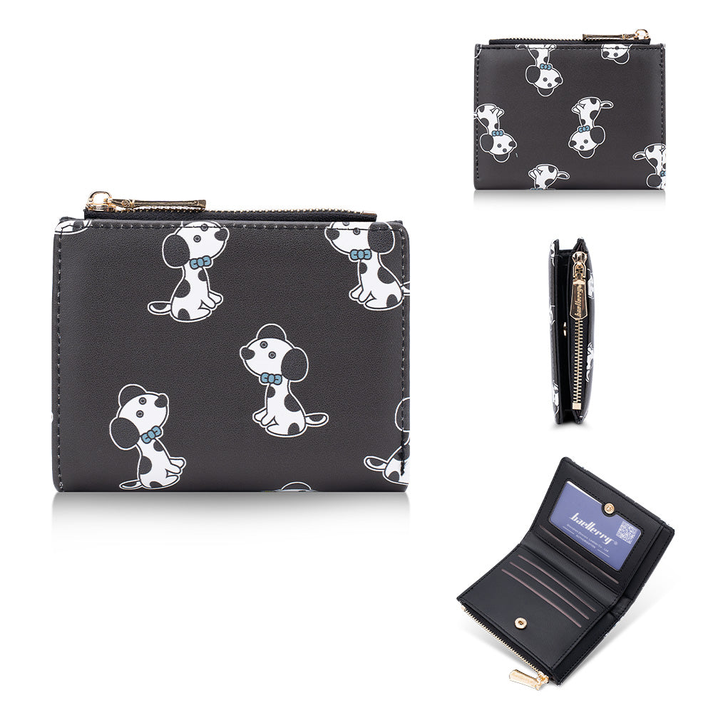 BAELLERRY N8328 Cartoon Dog Pattern Women PU Leather Zipper Pocket Short Wallet