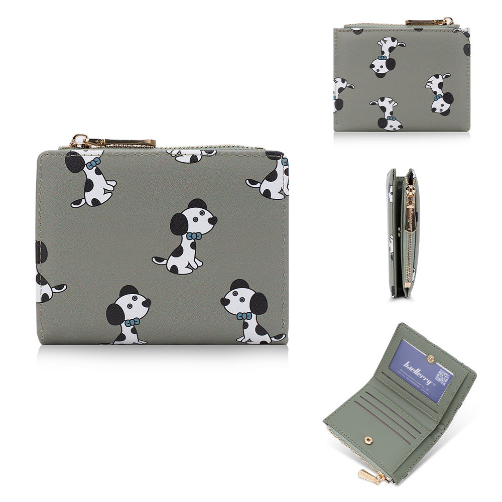 BAELLERRY N8328 Cartoon Dog Pattern Women PU Leather Zipper Pocket Short Wallet