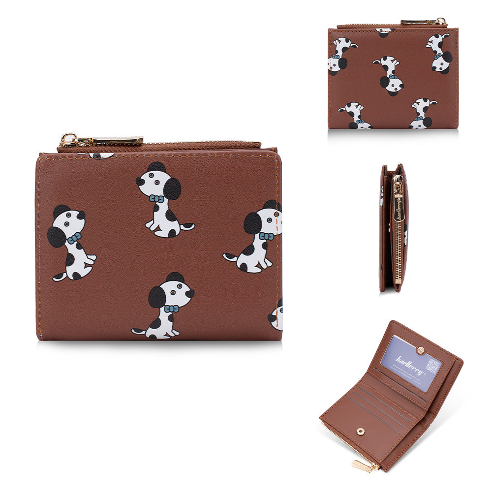 BAELLERRY N8328 Cartoon Dog Pattern Women PU Leather Zipper Pocket Short Wallet