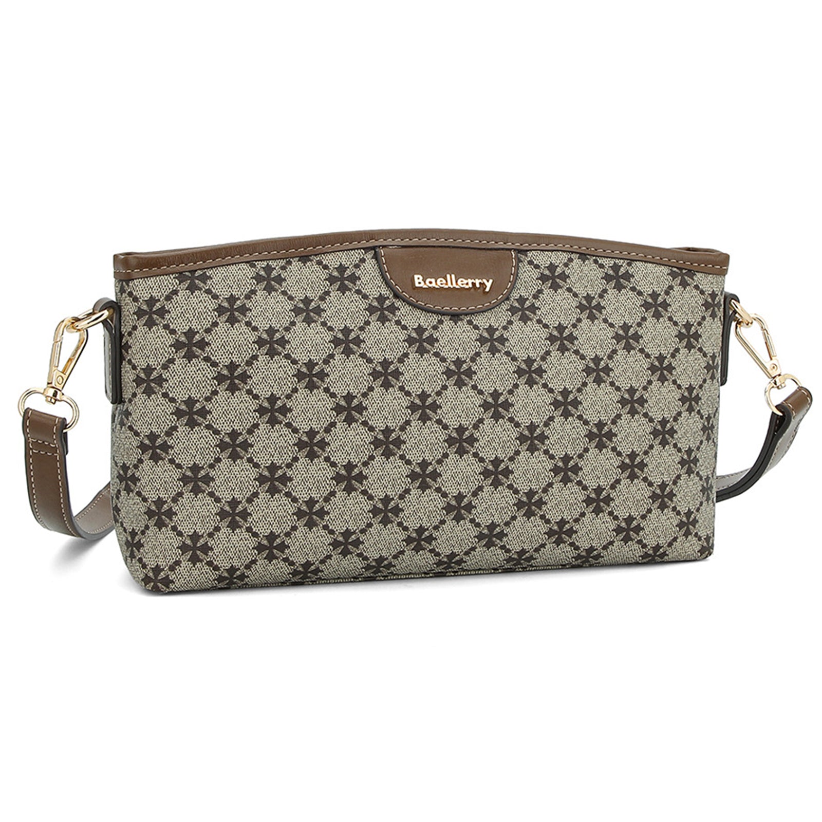 BAELLERRY N8912 Crossbody Bag Plaid Pattern PU Leather Women Zipper Shoulder Bag