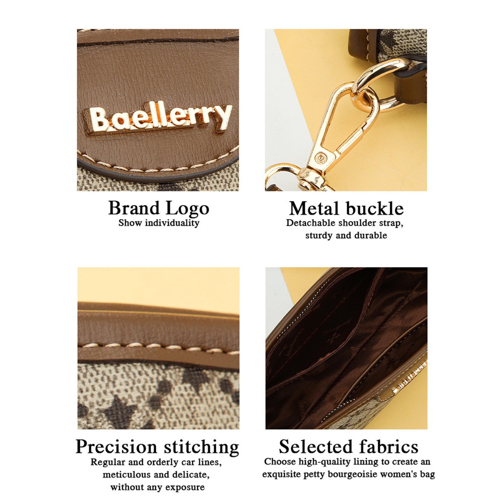 BAELLERRY N8912 Crossbody Bag Plaid Pattern PU Leather Women Zipper Shoulder Bag