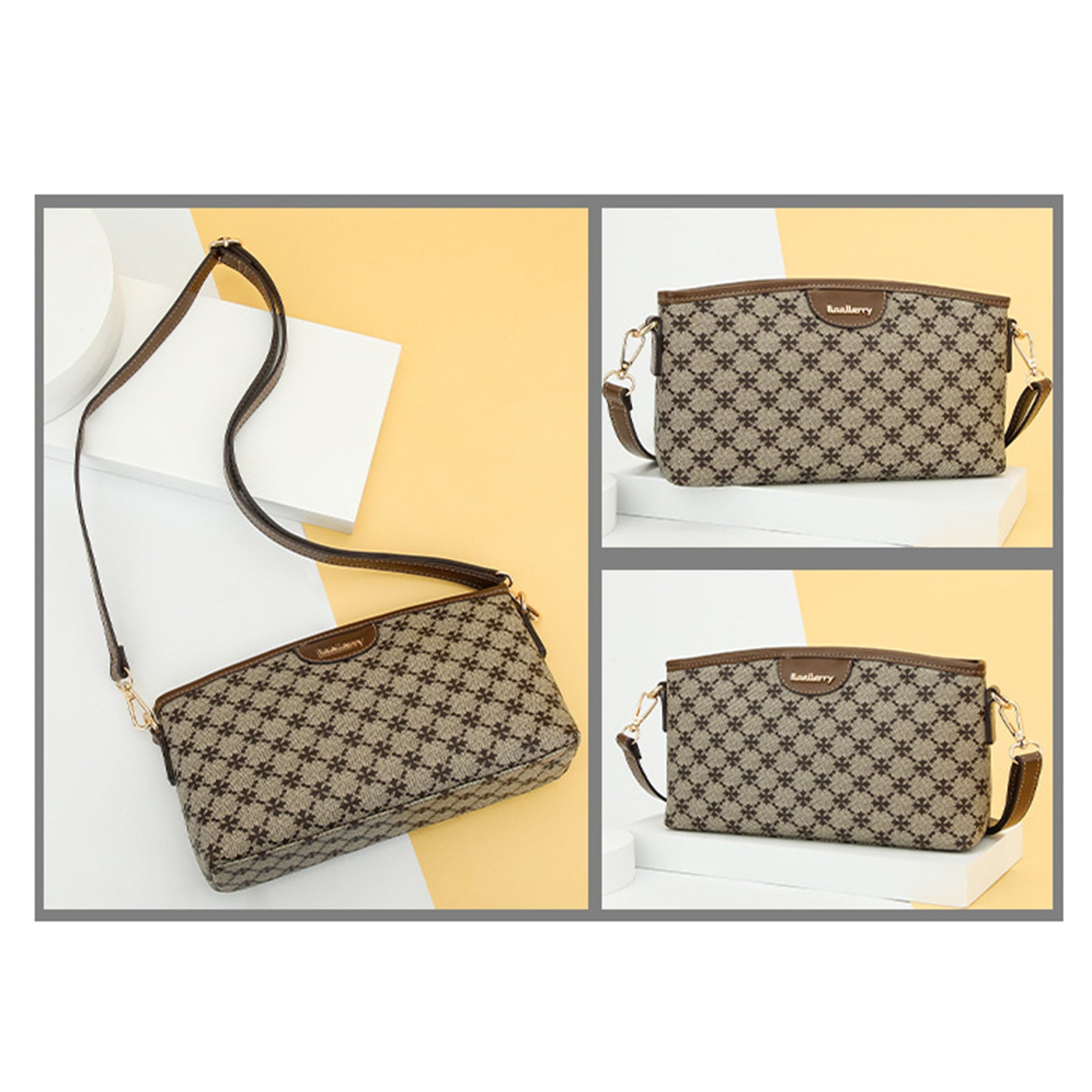 BAELLERRY N8912 Crossbody Bag Plaid Pattern PU Leather Women Zipper Shoulder Bag