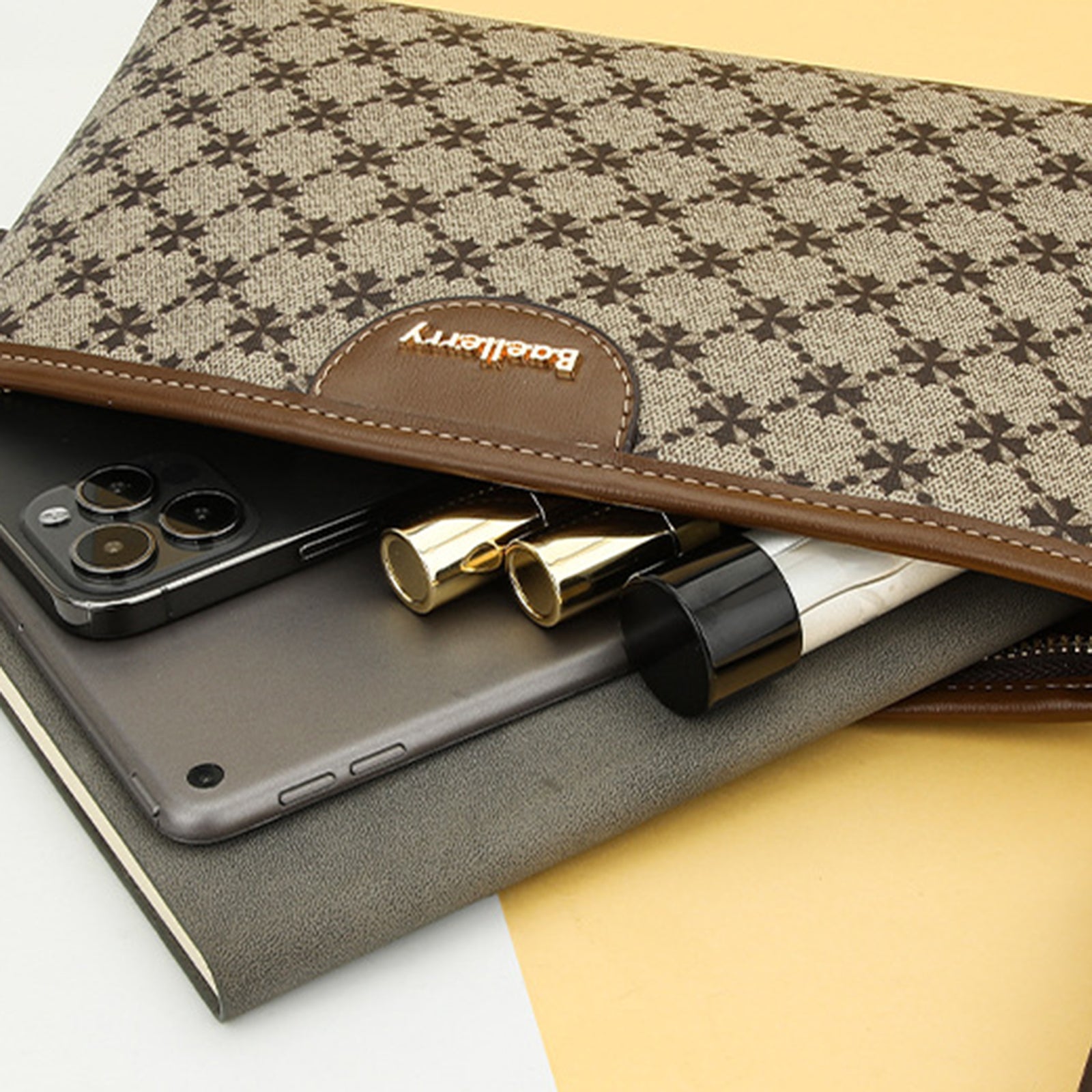 BAELLERRY N8912 Crossbody Bag Plaid Pattern PU Leather Women Zipper Shoulder Bag
