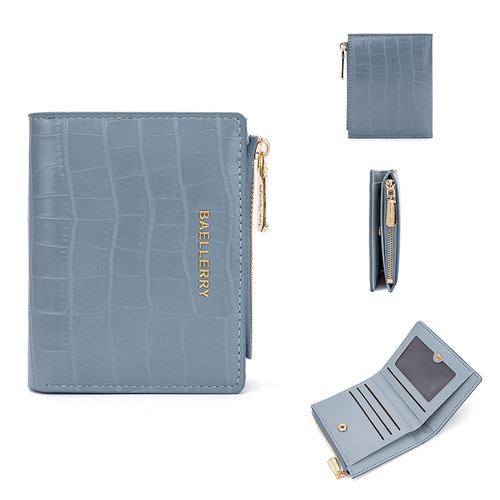 BAELLERRY N8325 Women Stone Texture PU Leather Zipper Pocket Short Wallet