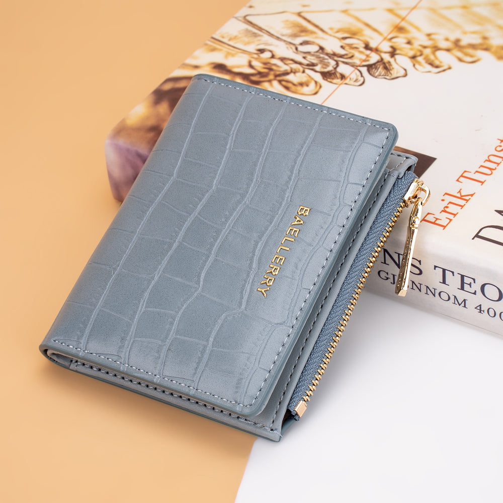 BAELLERRY N8325 Women Stone Texture PU Leather Zipper Pocket Short Wallet