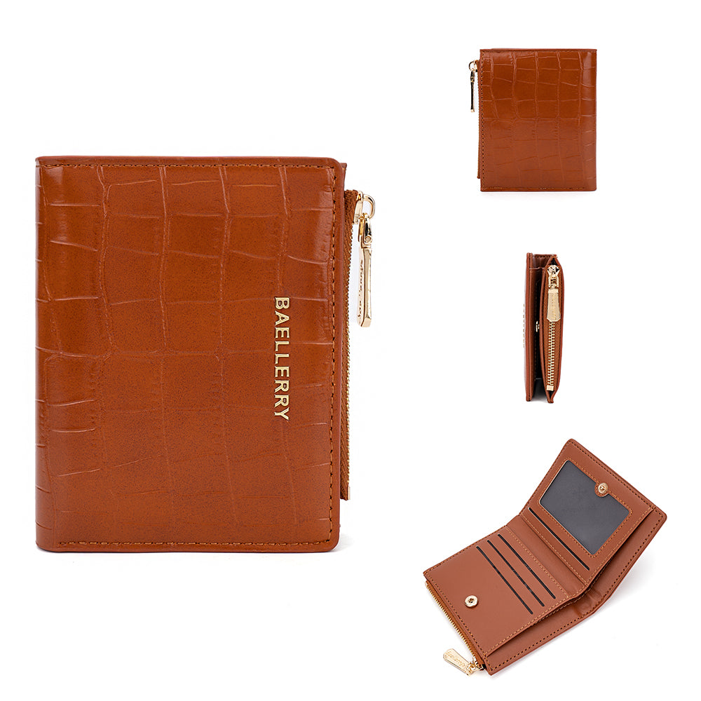 BAELLERRY N8325 Women Stone Texture PU Leather Zipper Pocket Short Wallet