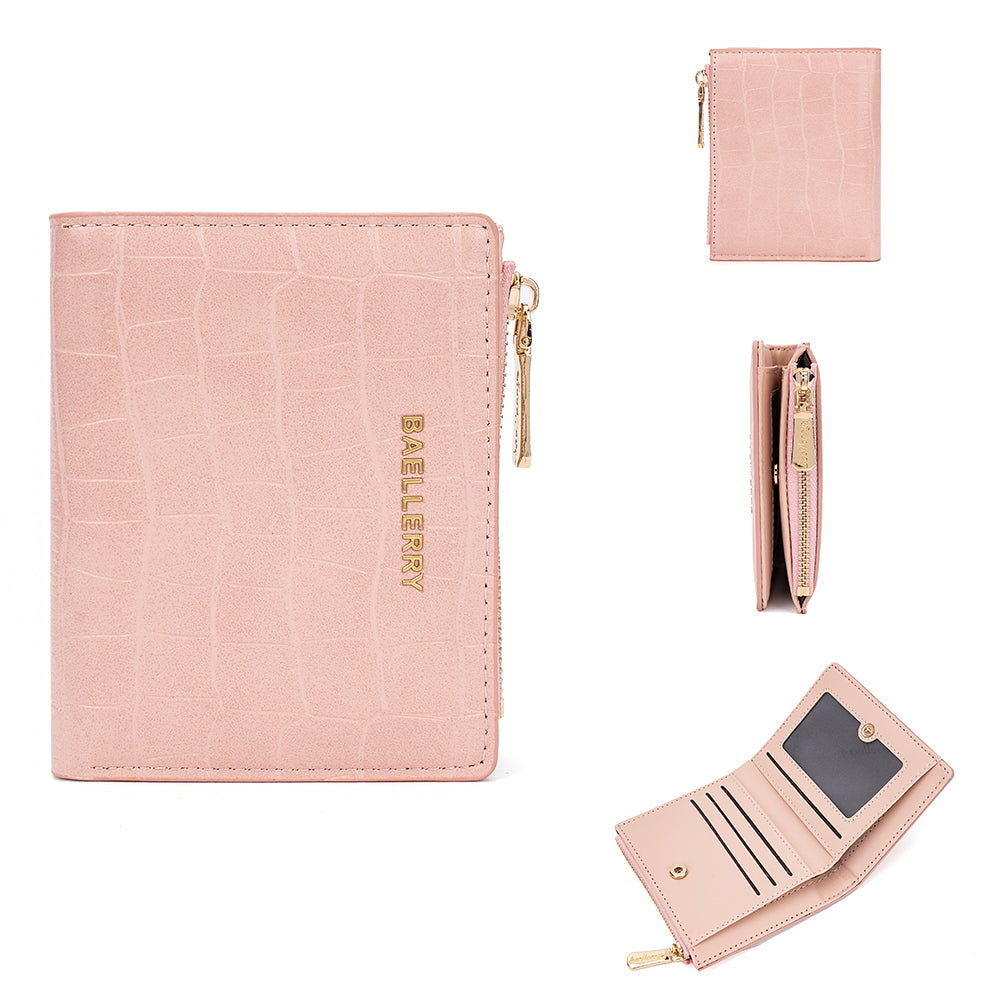 BAELLERRY N8325 Women Stone Texture PU Leather Zipper Pocket Short Wallet