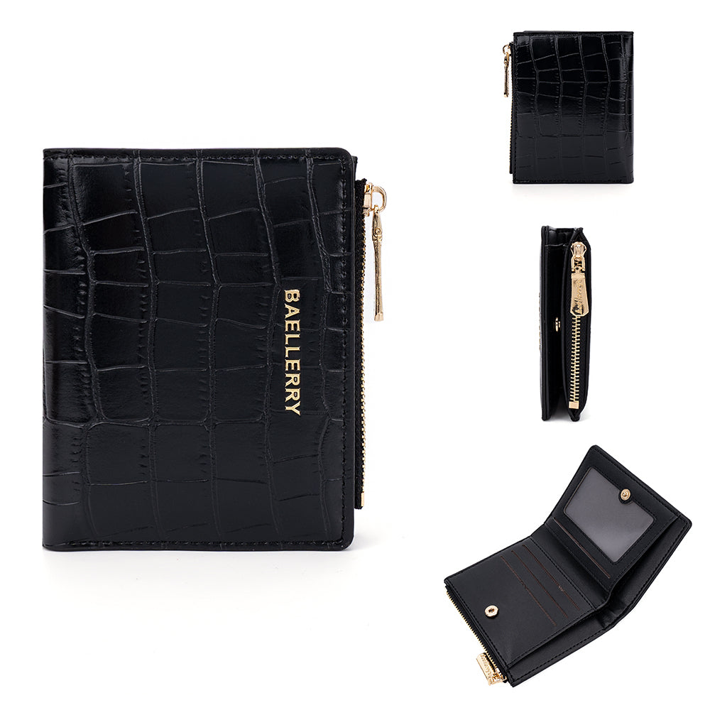 BAELLERRY N8325 Women Stone Texture PU Leather Zipper Pocket Short Wallet