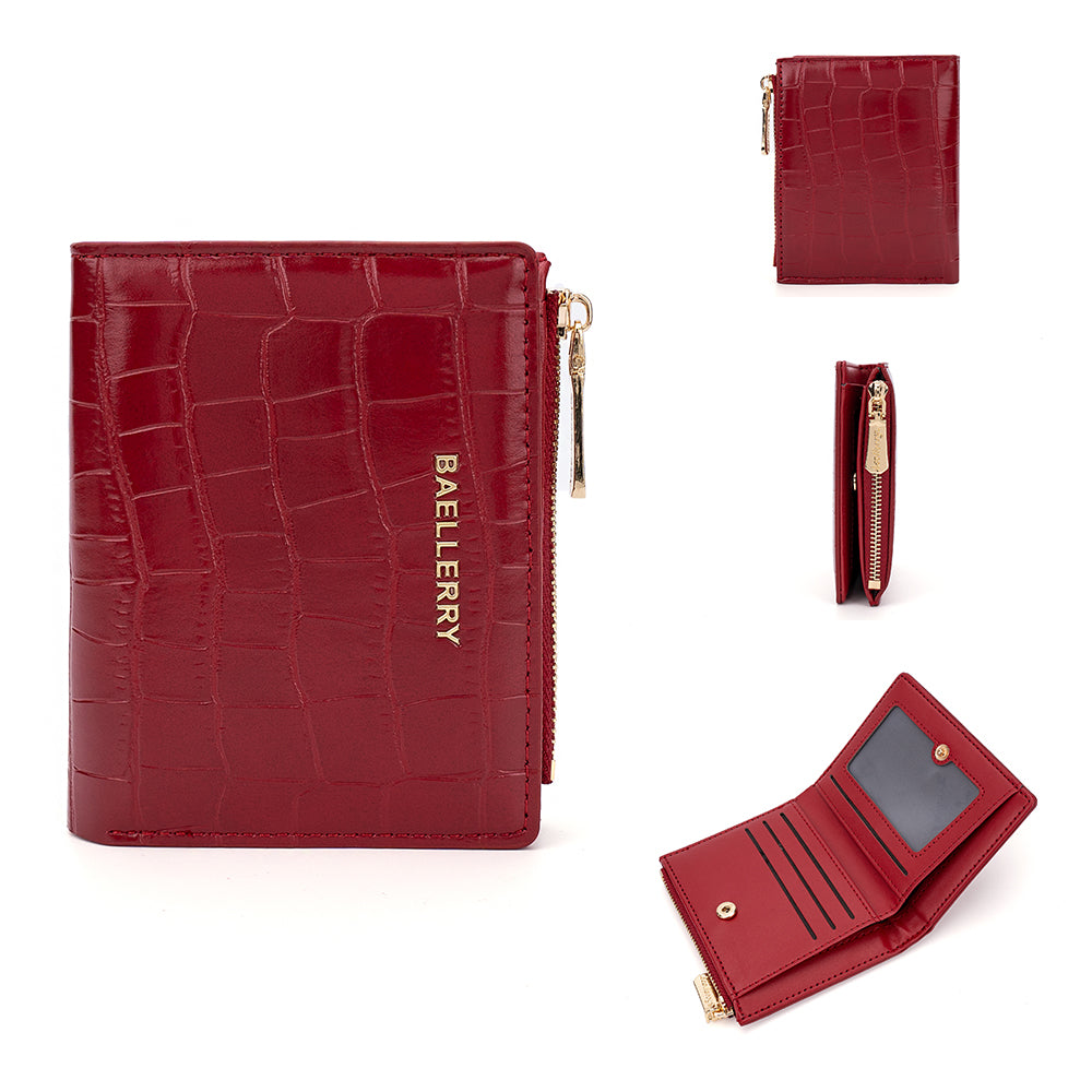 BAELLERRY N8325 Women Stone Texture PU Leather Zipper Pocket Short Wallet