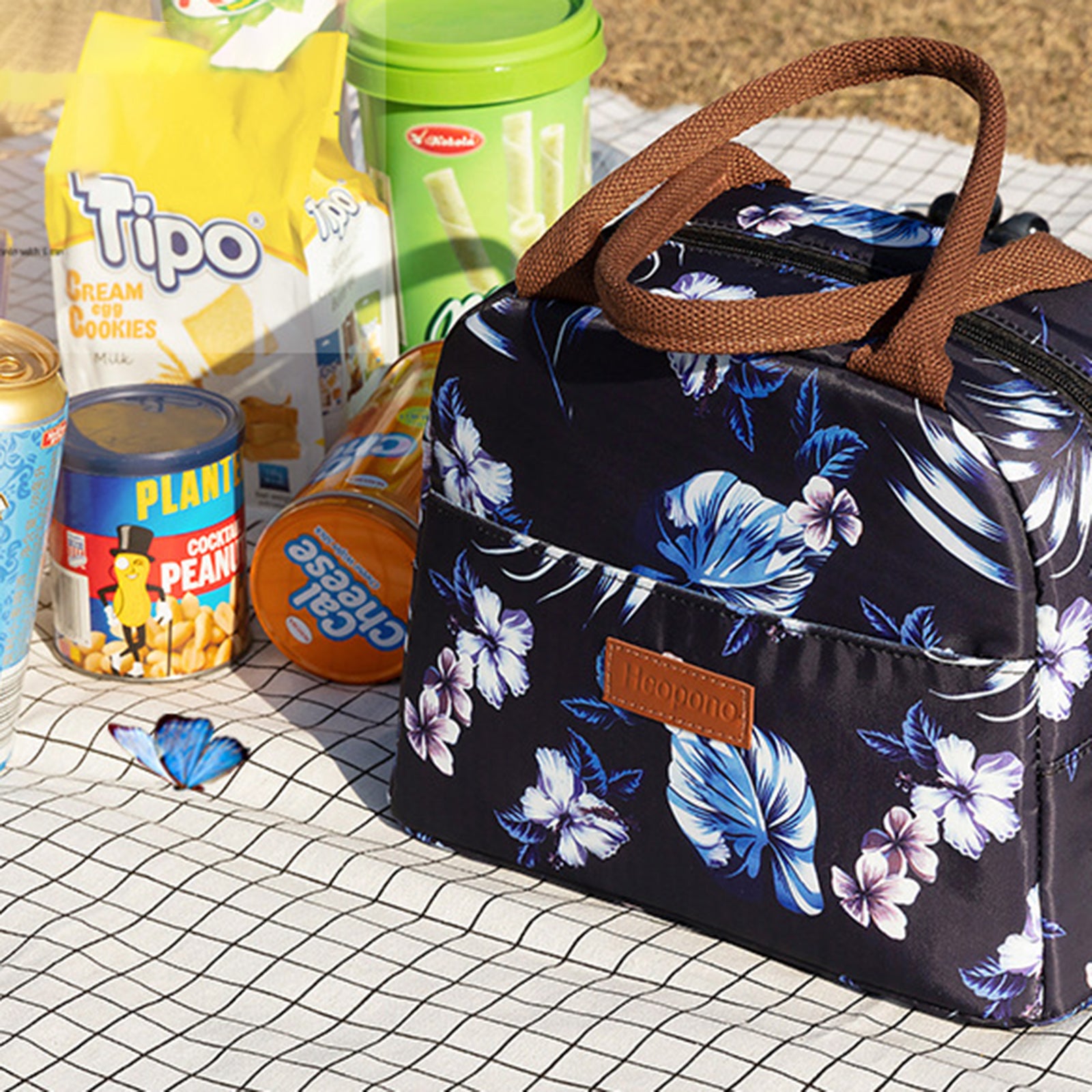 HEOPONO Stylish Insulated Lunch Tote Bag Oxford Cloth Bento Box Cooler Bag