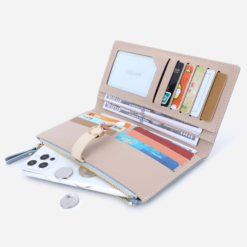 TAILIAN T3676-242 Ladies Purse PU Leather Bi-fold Long Wallet with Card Slots Zipper Pocket