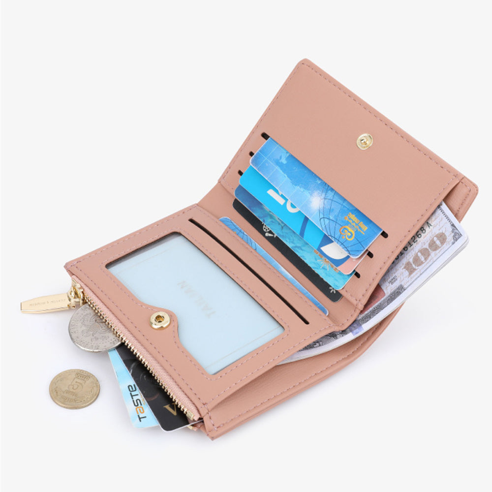 TAILIAN T2602-340 Women PU Leather Bi-fold Short Wallet Zipper Coin Purse