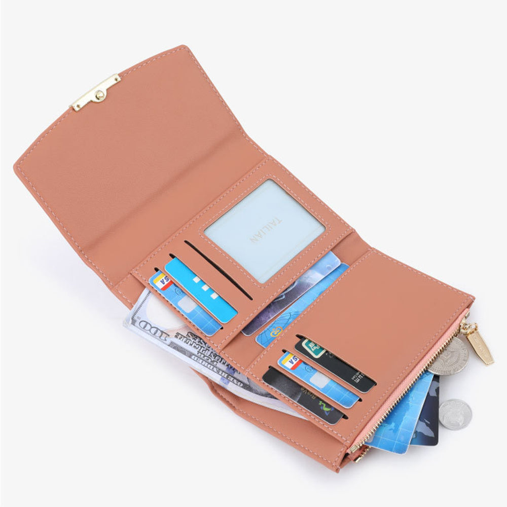 TAILIAN T6223-013 Faux Pearl Decor Women PU Leather Tri-fold Wallet Zipper Coin Purse