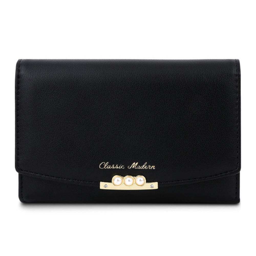 TAILIAN T6223-013 Faux Pearl Decor Women PU Leather Tri-fold Wallet Zipper Coin Purse