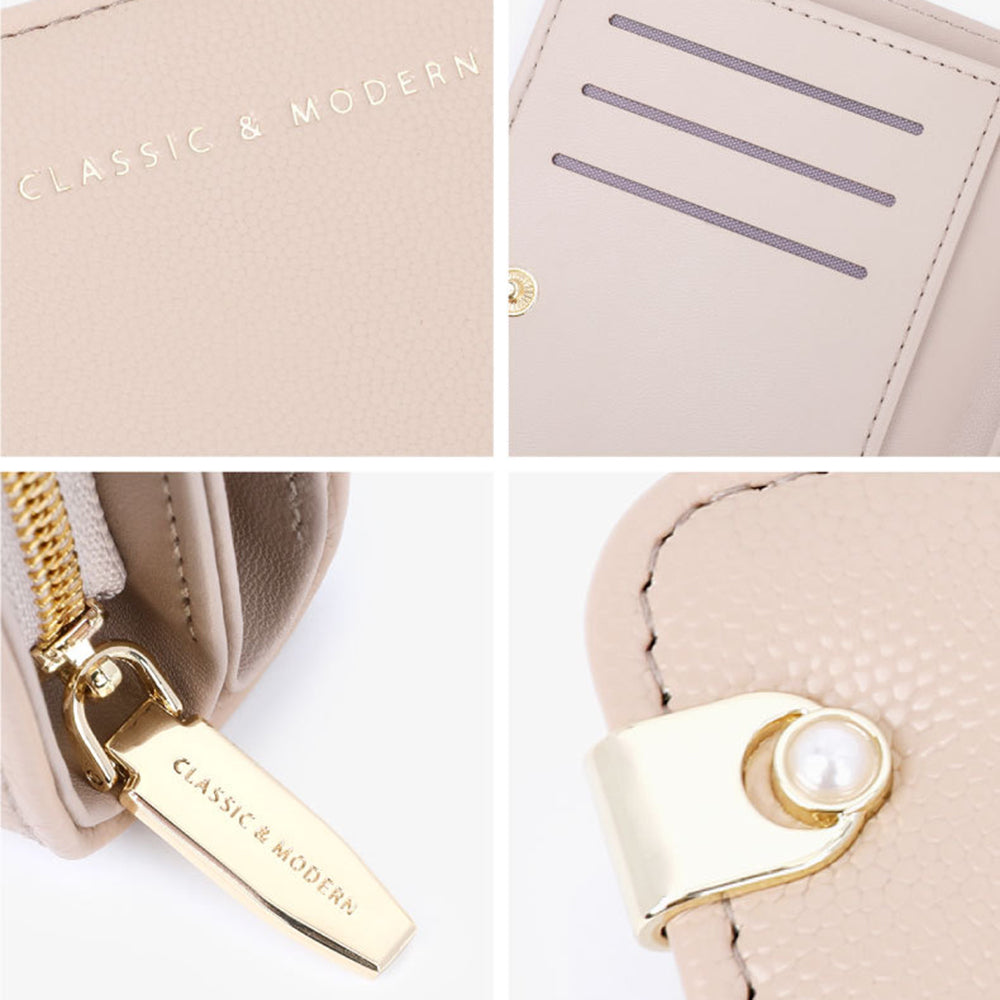 TAILIAN T2711-006 Pearl Decor Stylish Women Wallet PU Leather Zipper Pocket Purse