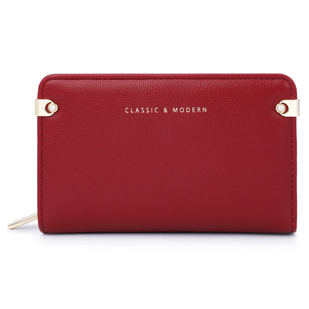 TAILIAN T2711-006 Pearl Decor Stylish Women Wallet PU Leather Zipper Pocket Purse