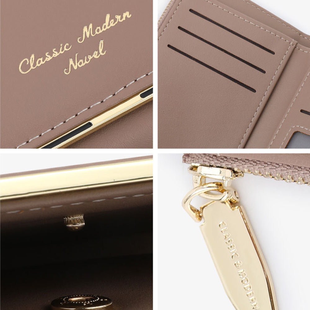 TAILIAN T6223-009 Vintage Wallet PU Leather Trifold Purse Zipper Coins Pouches