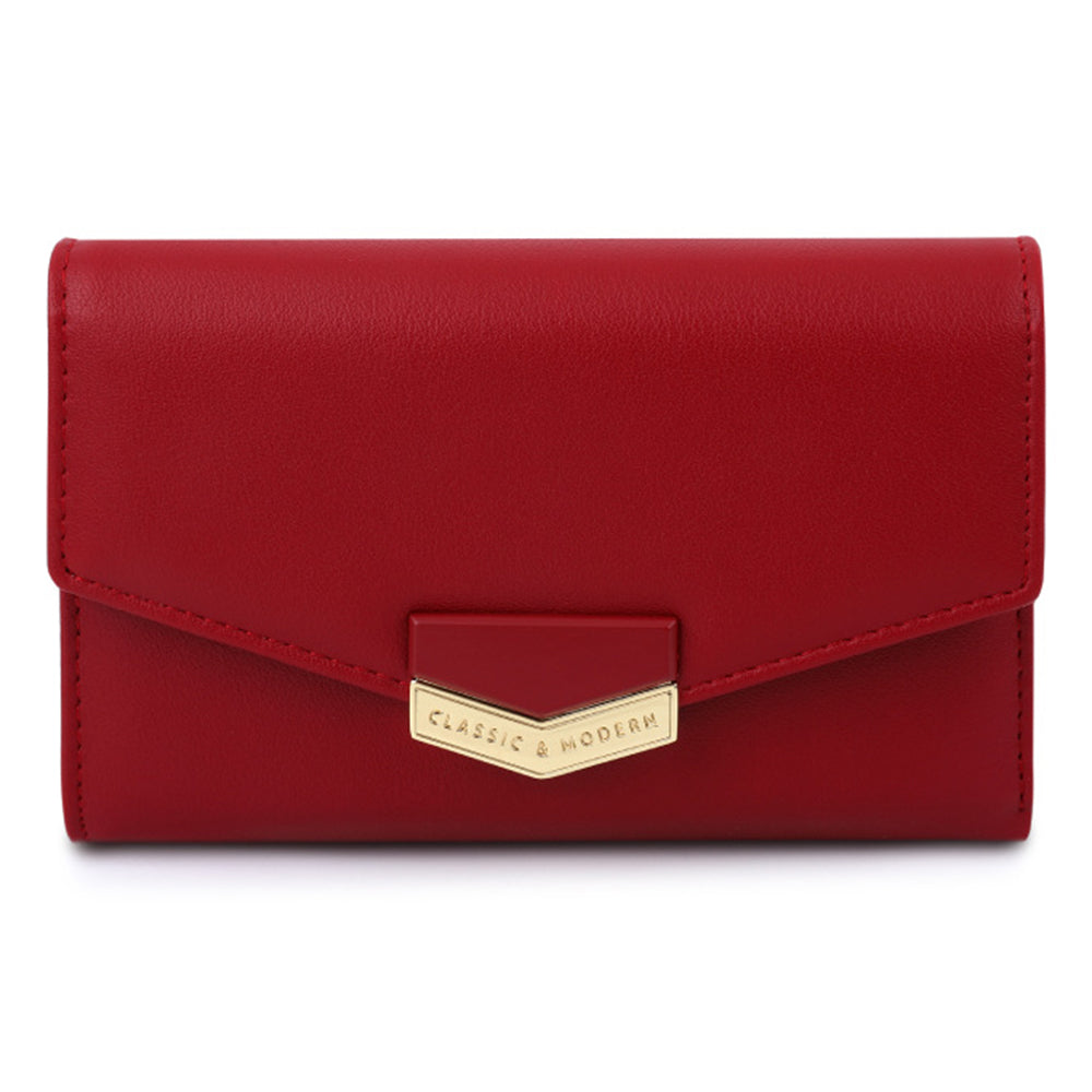 TAILIAN T6223-034 Short Wallet Soft Leather Trifold Purse with Zipper Coin Pocket - Red