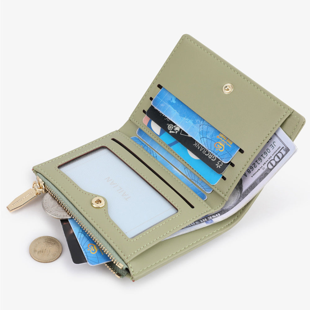 TAILIAN T2602-337 Short Bifold Wallet ID Window Cash Card Holder Zipper Coin Pocket