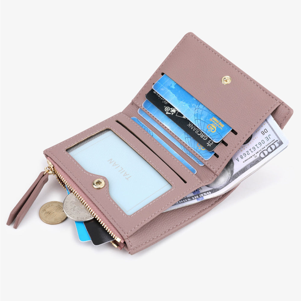 TAILIAN T2602-338 PU Leather Women Short Wallet Solid Color Folding Purse