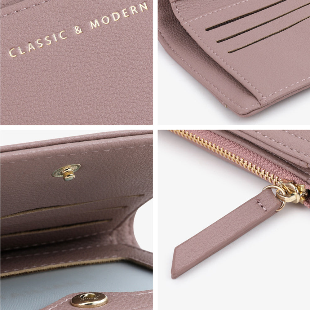 TAILIAN T2602-338 PU Leather Women Short Wallet Solid Color Folding Purse