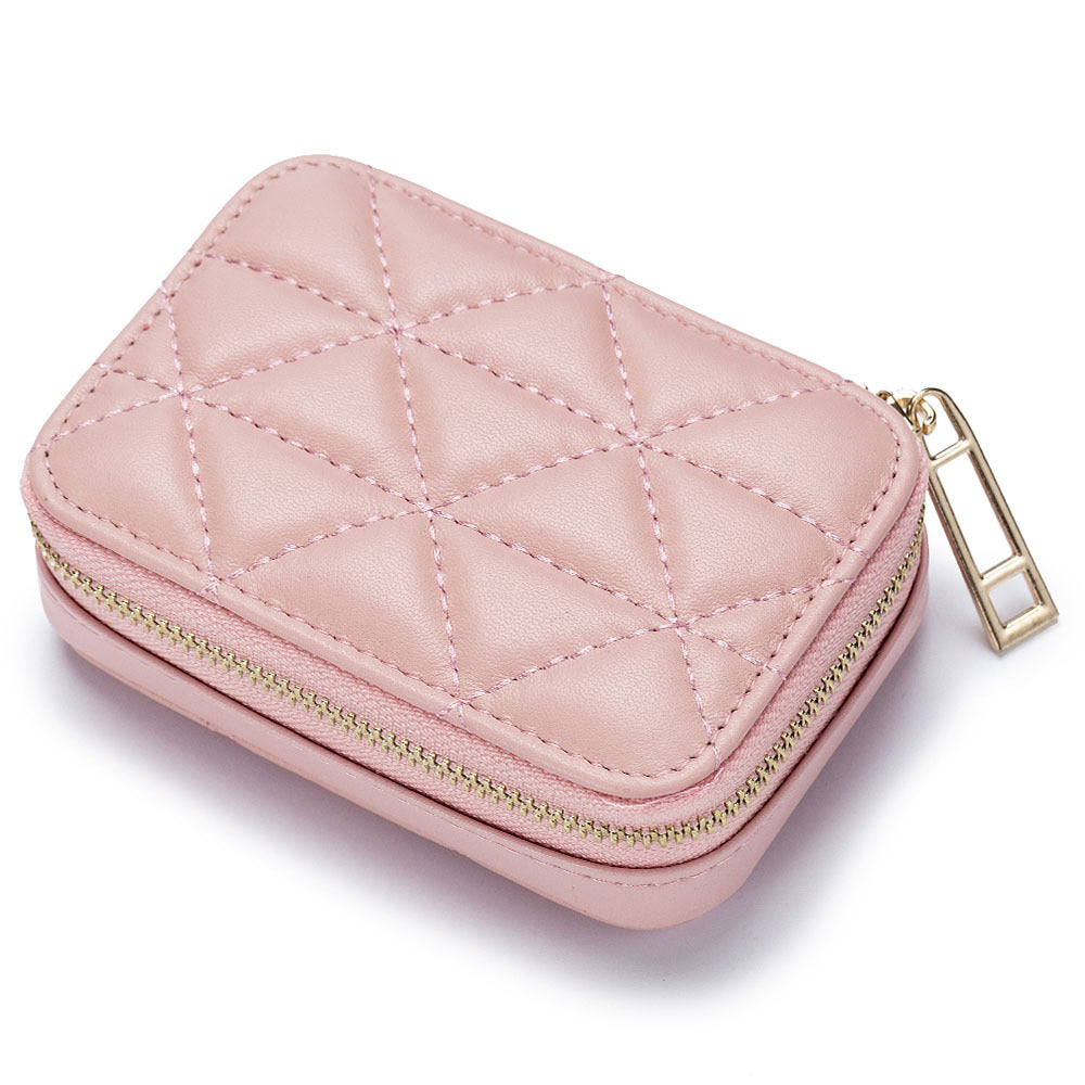 Top-Layer Cowhide Leather Travel Lipstick Storage Bag Mirror Design Zipper Makeup Bag