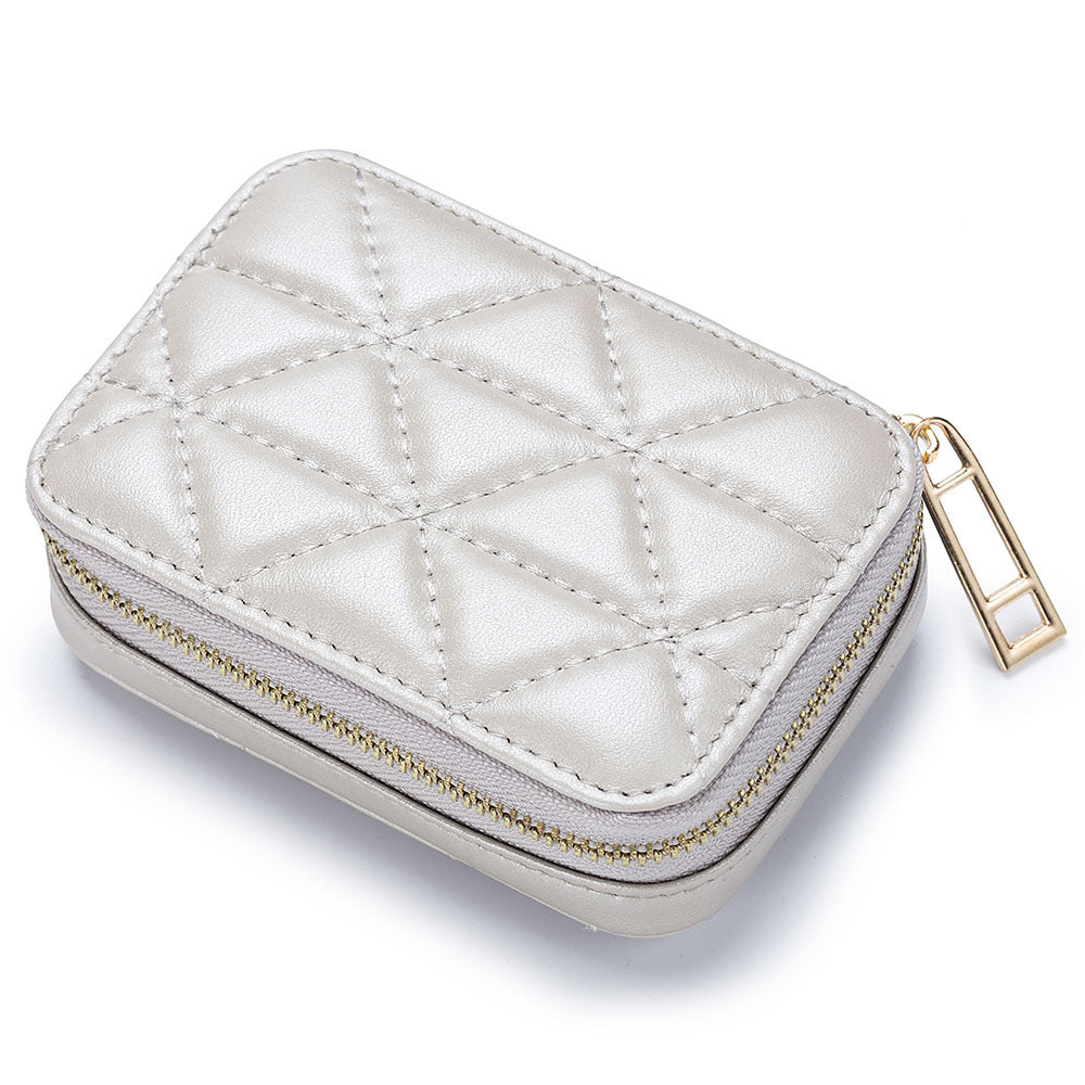 Top-Layer Cowhide Leather Travel Lipstick Storage Bag Mirror Design Zipper Makeup Bag