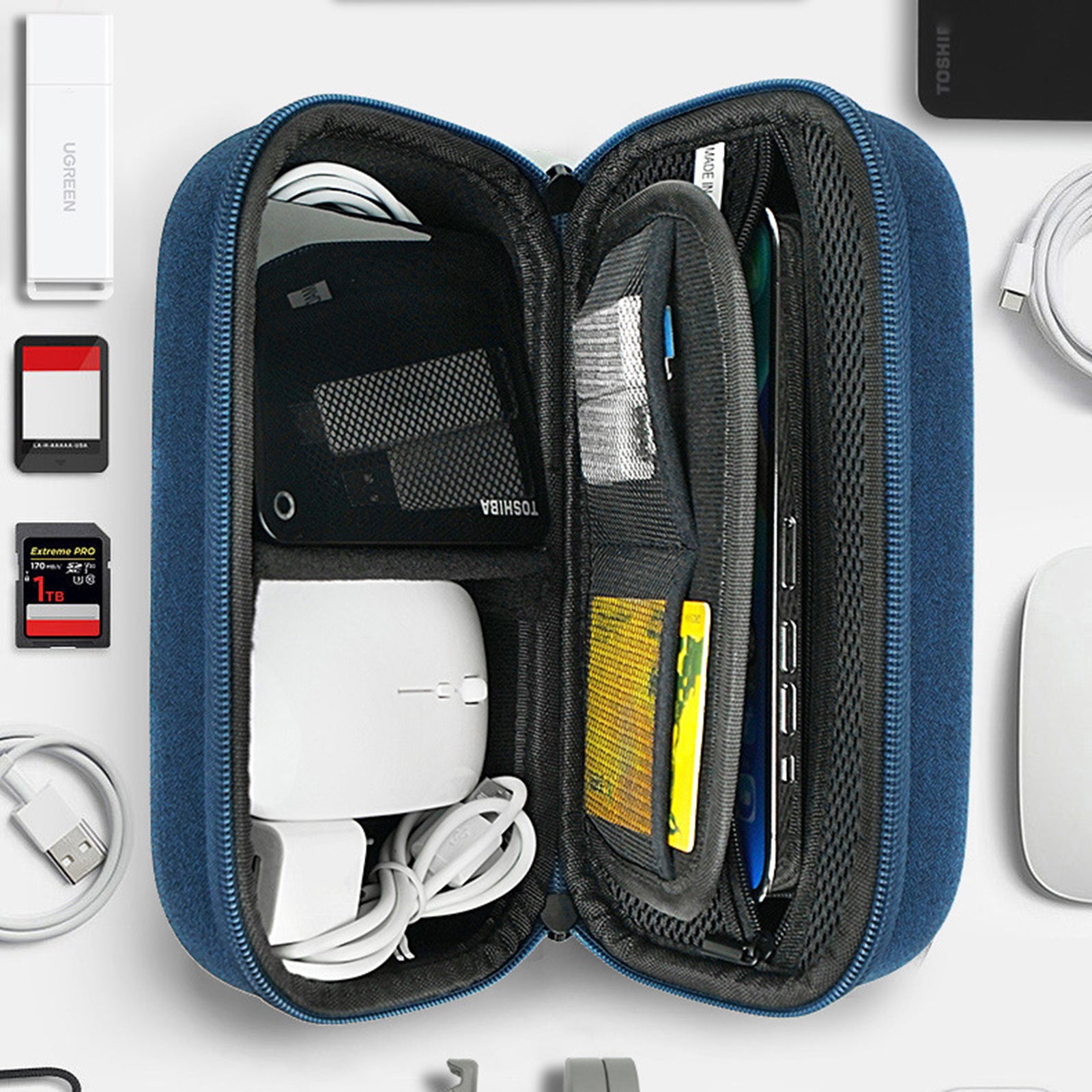 Digital Accessories Bag EVA+Polyester Data Cable Power Bank Mouse Carrying Case