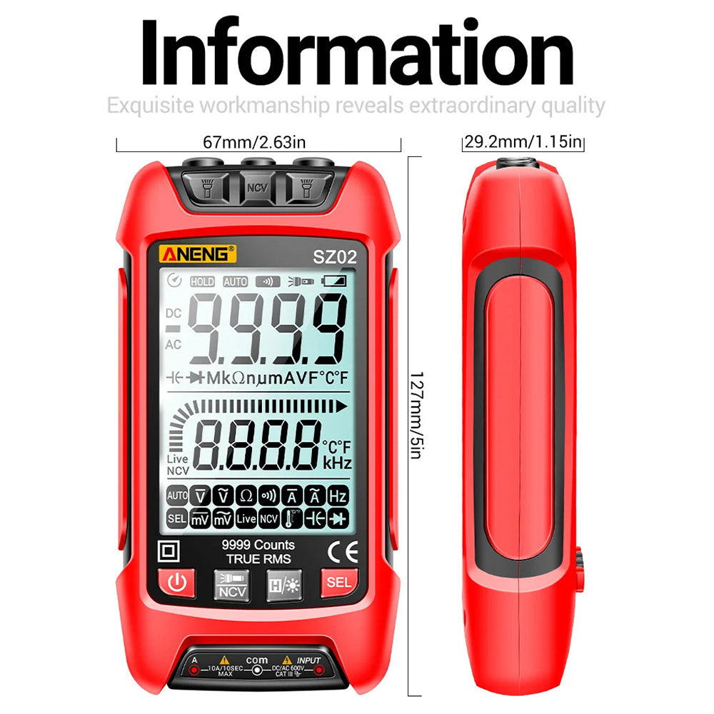 ANENG SZ02 Digital Multimeter Auto Range Handheld Ammeter with Flashlight