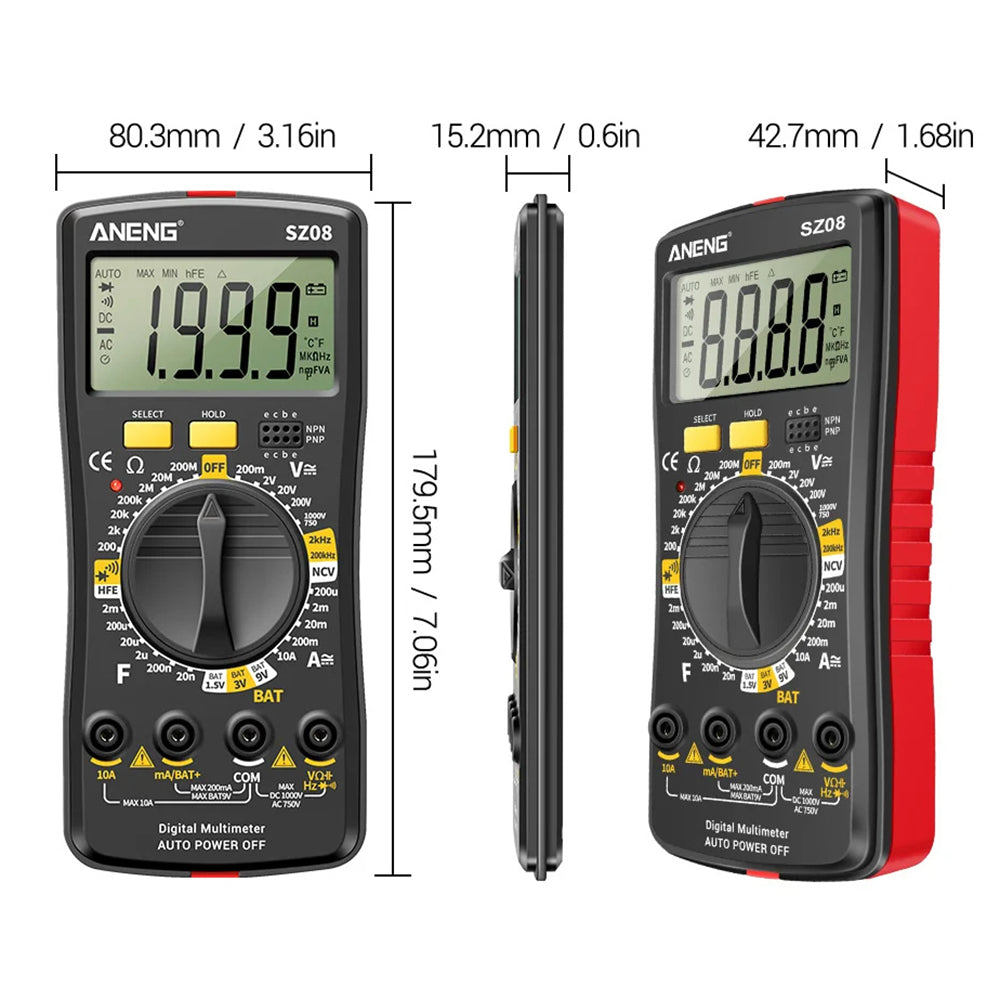 ANENG SZ08 Digital Multimeter Auto Voltmeter AC DC 220V Resistance Handhold Tester