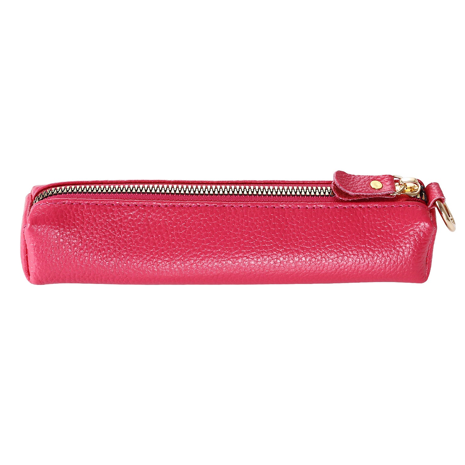 Litchi Texture Cowhide Leather Pencil Case Zipper Stationery Storage Pouch