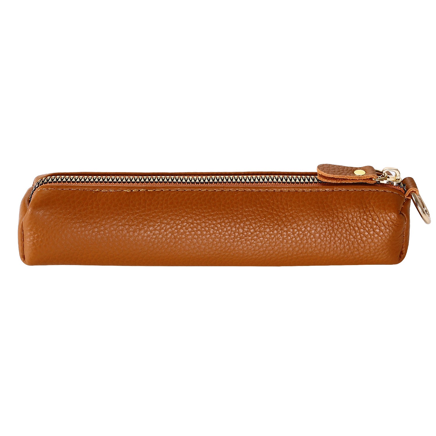 Litchi Texture Cowhide Leather Pencil Case Zipper Stationery Storage Pouch