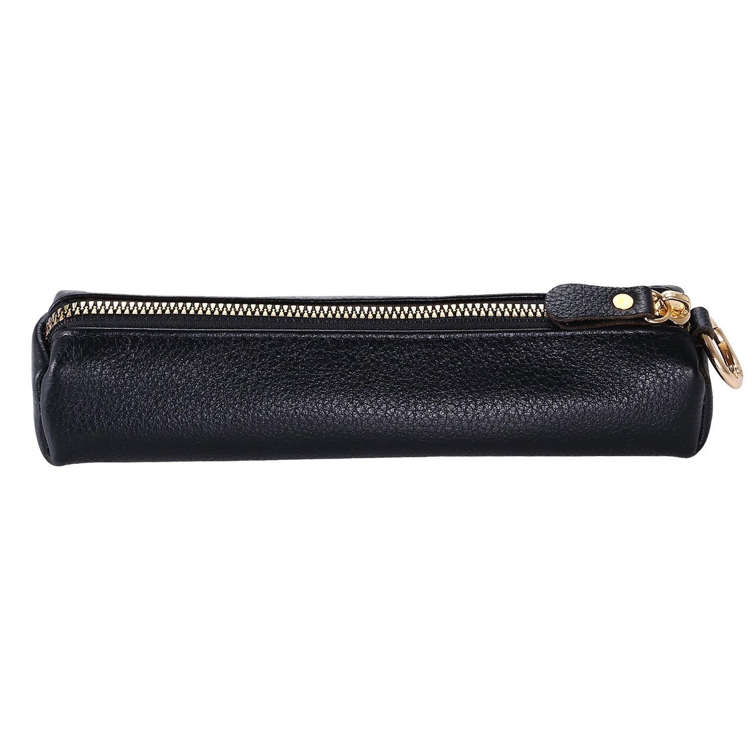 Litchi Texture Cowhide Leather Pencil Case Zipper Stationery Storage Pouch