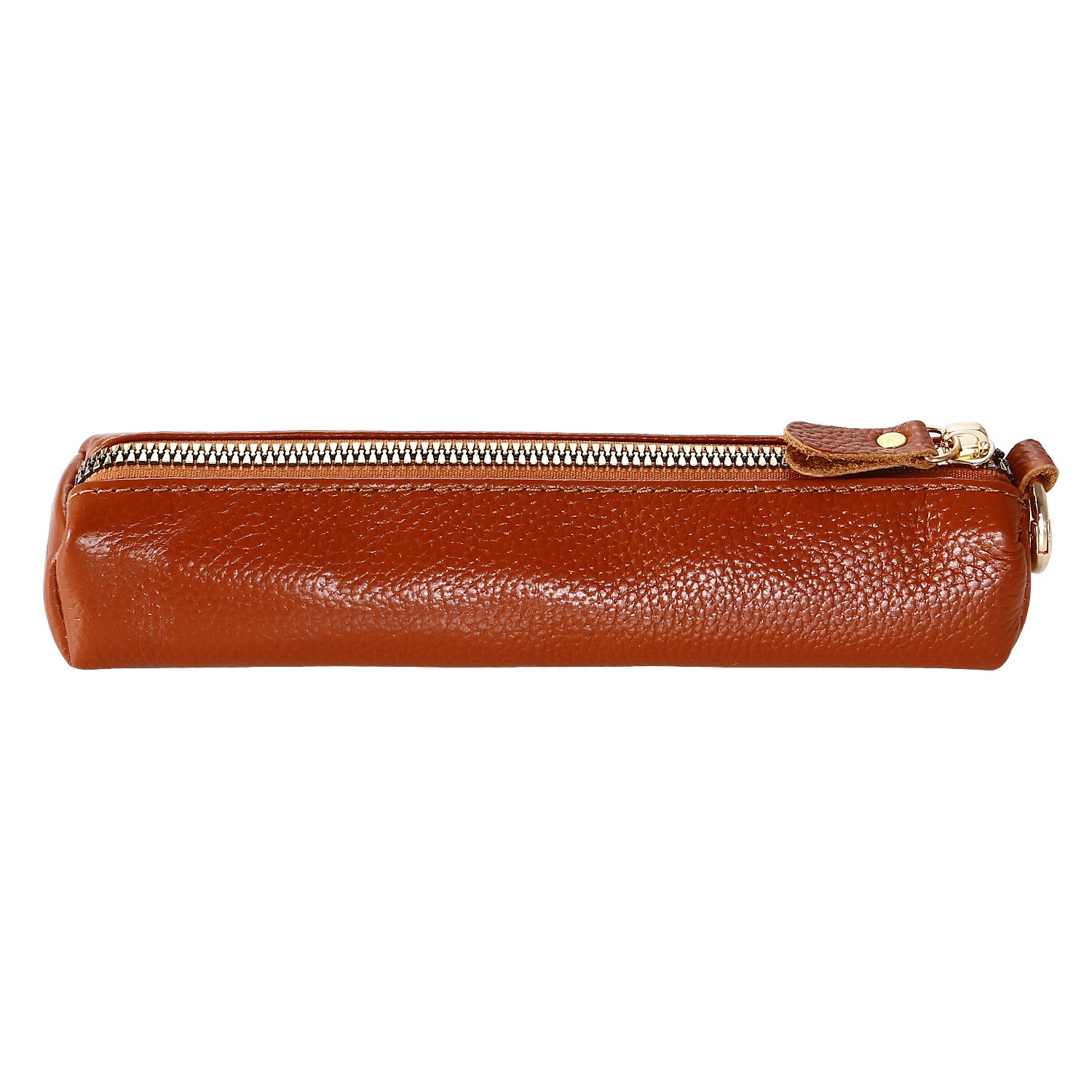 Litchi Texture Cowhide Leather Pencil Case Zipper Stationery Storage Pouch