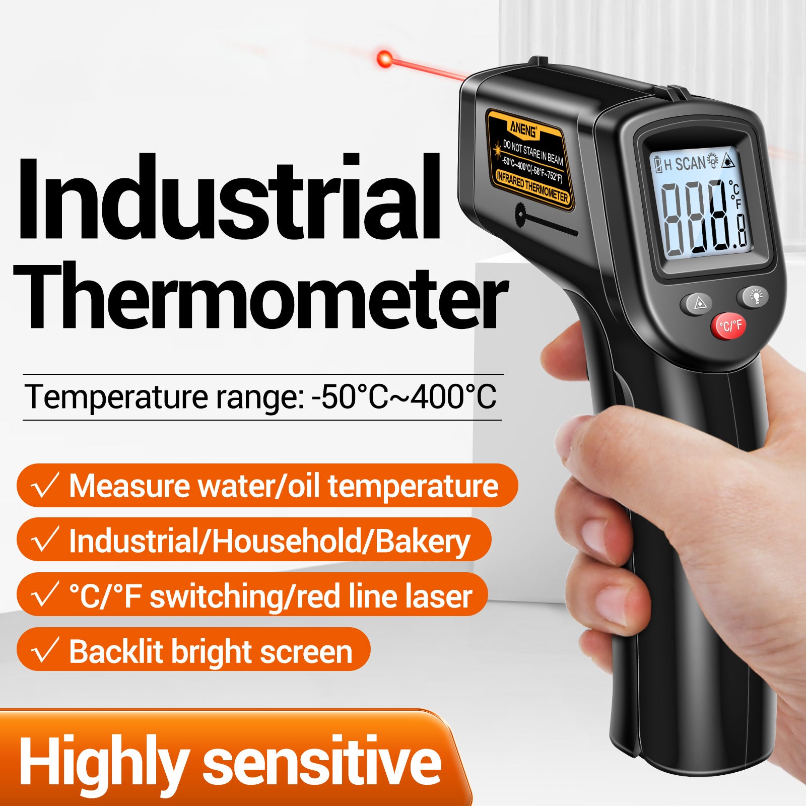 ANENG TH201 Handheld Thermometer LCD Digital IR laser Sensor Temperature Tester