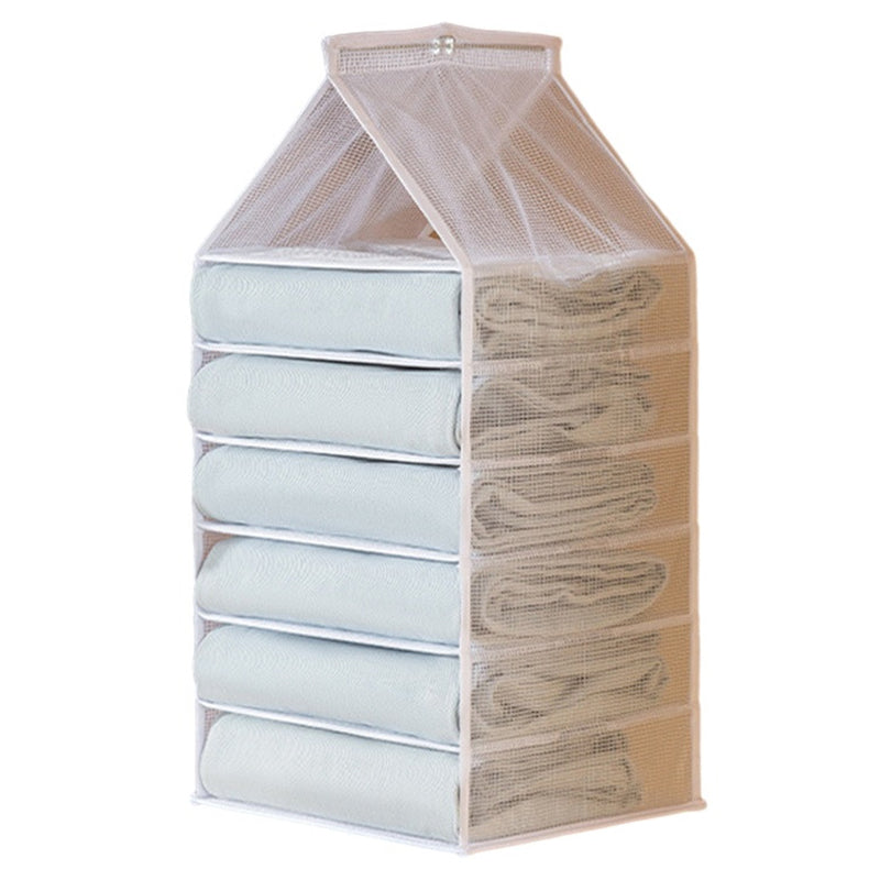 6-Shelf Hanging Wardrobe Organizer for Clothes PVC Hanging Storage Organizer