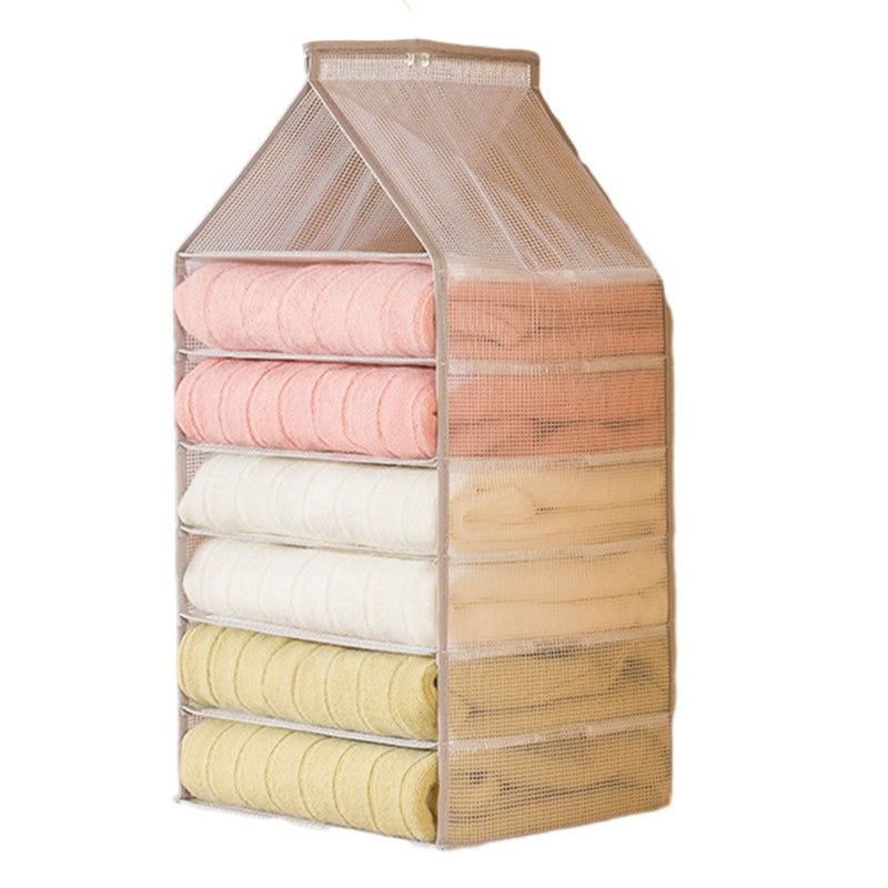 6-Shelf Hanging Wardrobe Organizer for Clothes PVC Hanging Storage Organizer