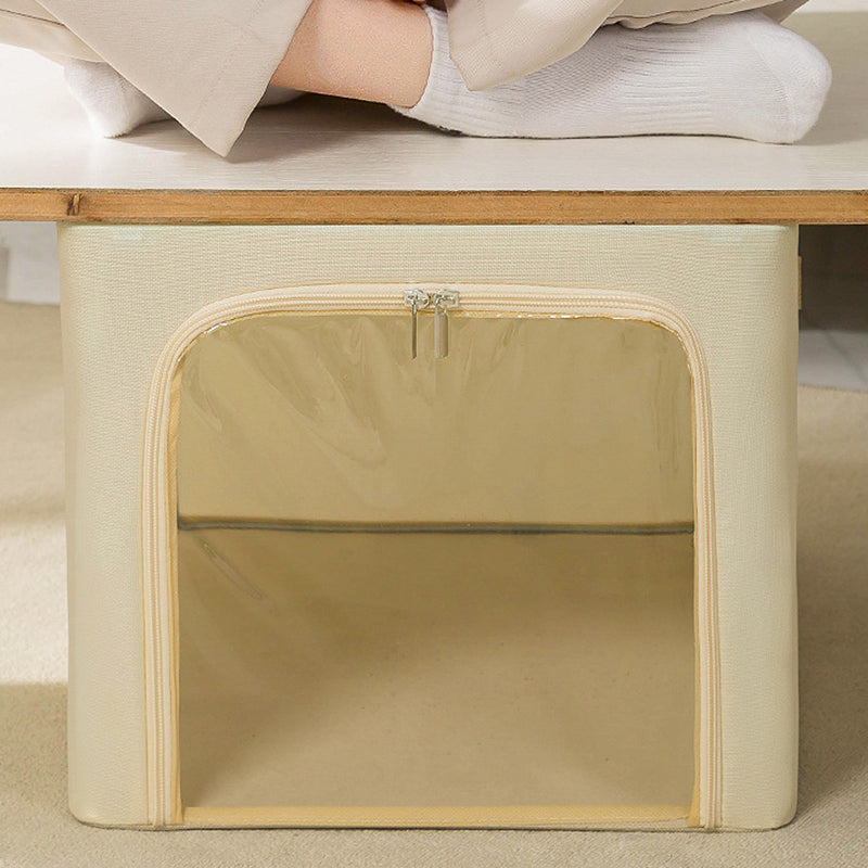 35L Clear Window Storage Box Oxford Cloth Steel Frame Foldable Closet Organizer