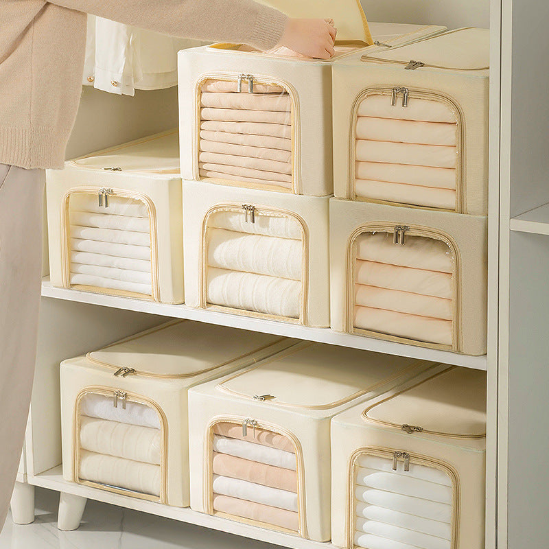 35L Clear Window Storage Box Oxford Cloth Steel Frame Foldable Closet Organizer